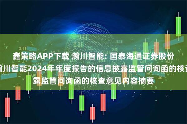 鑫策略APP下载 瀚川智能: 国泰海通证券股份有限公司关于瀚川智能2024年年度报告的信息披露监管问询函的核查意见内容摘要