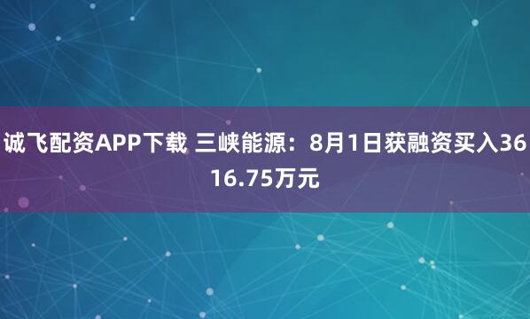 诚飞配资APP下载 三峡能源：8月1日获融资买入3616.75万元